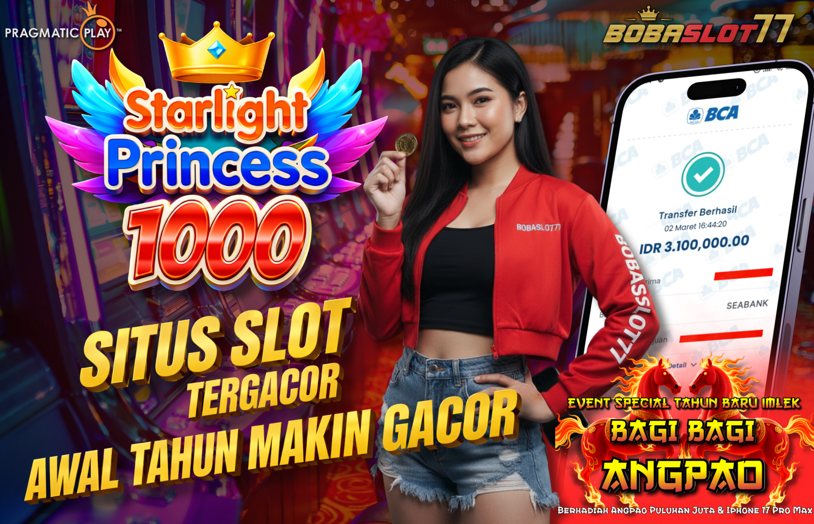 Selamat kepada user id joxxza Wede Rp 3.100.000 di Game STARLIGHT PRINCESS 1000 PRAGMATIC PLAY Cair Gk Sampe 1 Menit! Menang Mudah di Bobaslot77